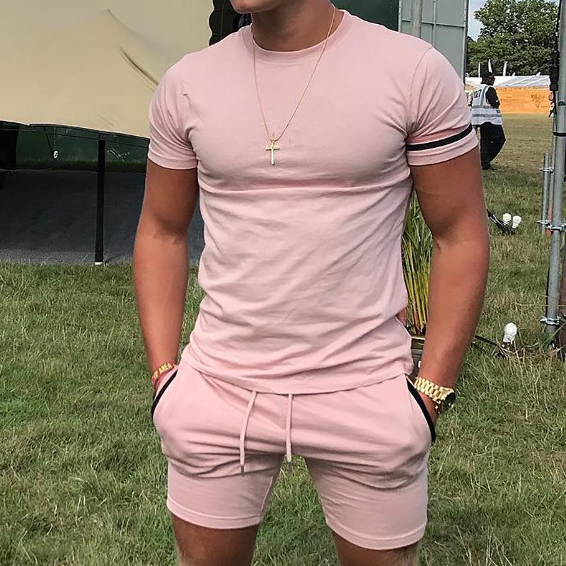 Mens Solid Short Sleeve T-Shirt Shorts Sports Casual Set 04740060Z