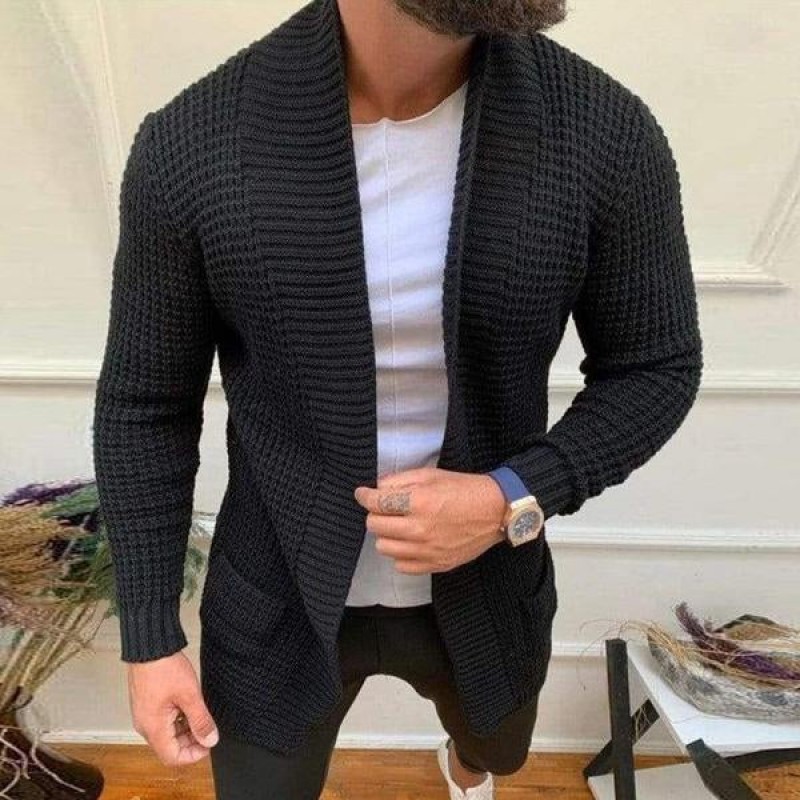 Mens Knitted Solid Color Casual Cardigan 20362749M