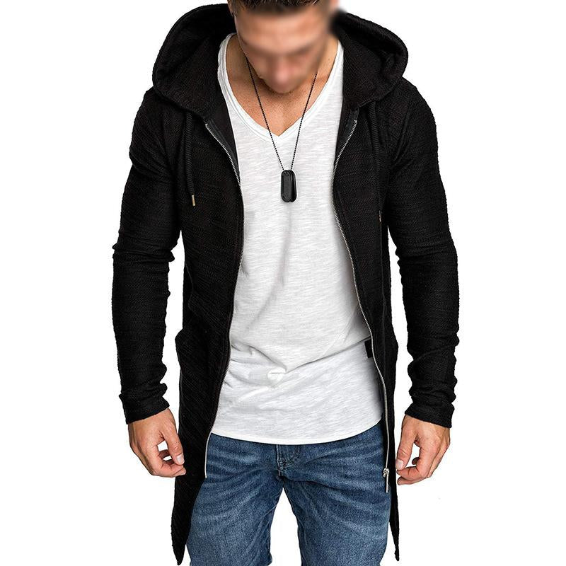 Mens Casual Solid Color Hooded Irregular Hem Sweatshirt Jacket 62360058Y