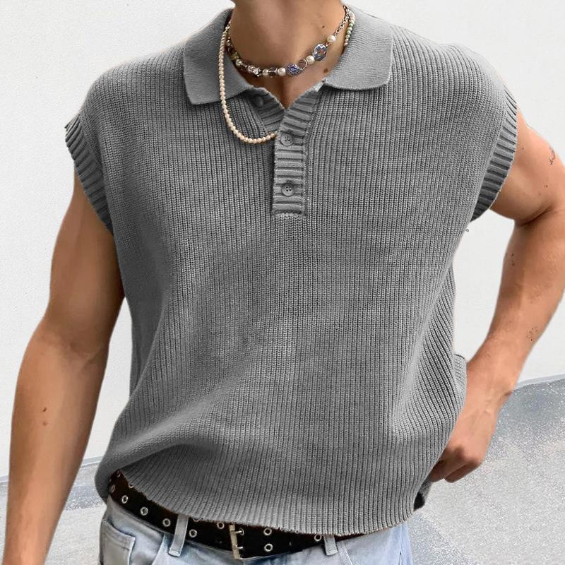 Mens Casual Solid Color Polo Collar Knitted Sweater 80077057Y