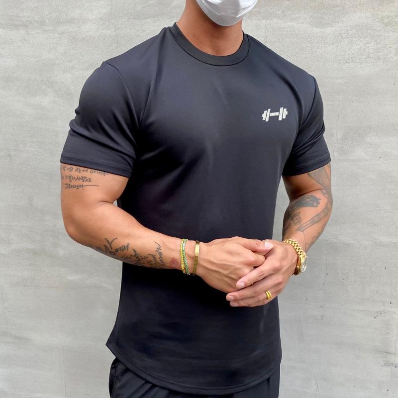 Mens Round Neck Solid Color Sports T-Shirt 21334021X