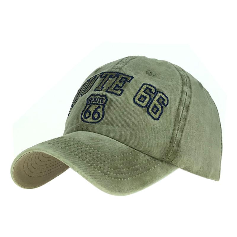 Cotton Distressed Washed Route 66 Embroidered Baseball Cap 96546640M