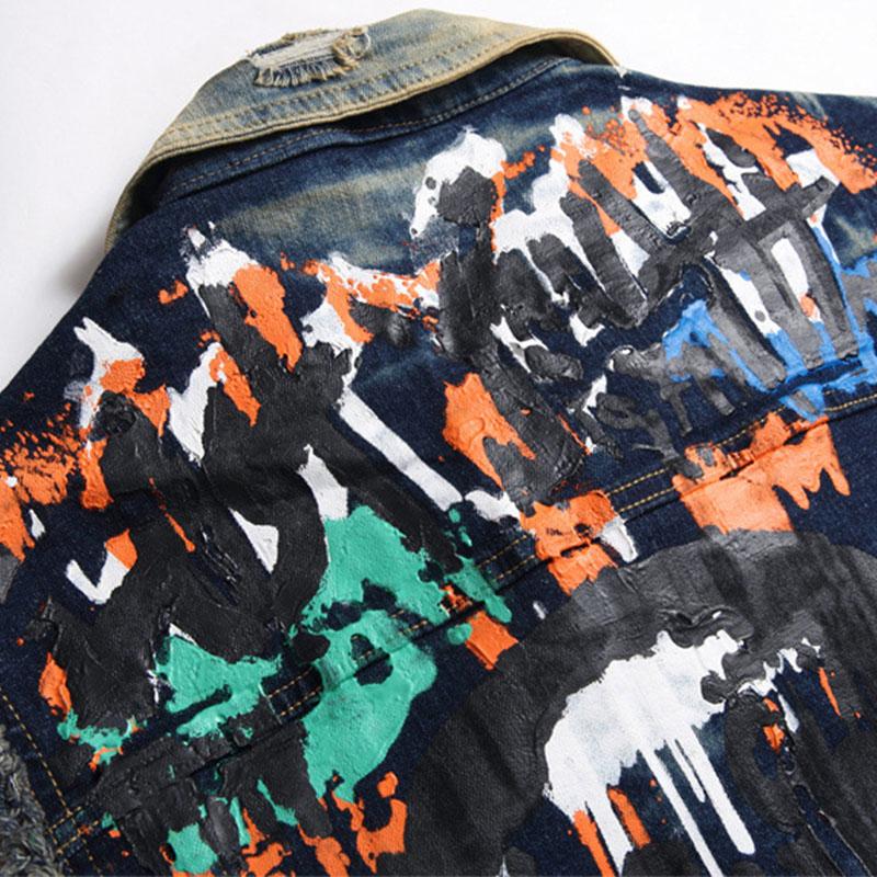 Mens Casual Washed Embroidery Print Lapel Collar Loose Denim Vest 39872810M