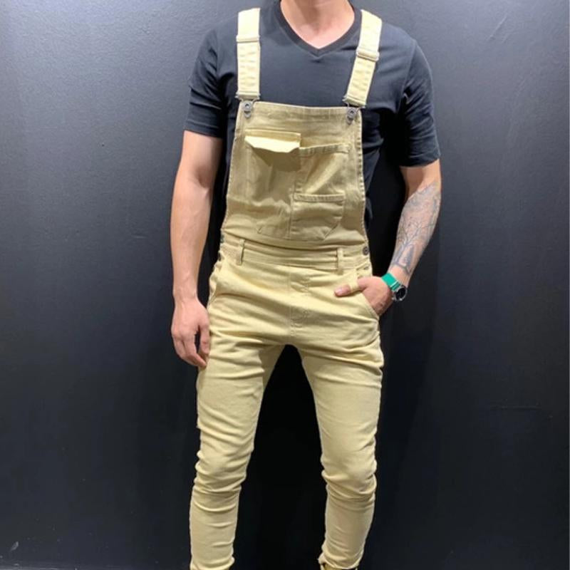 Mens Solid Color Denim Overalls 01703561X
