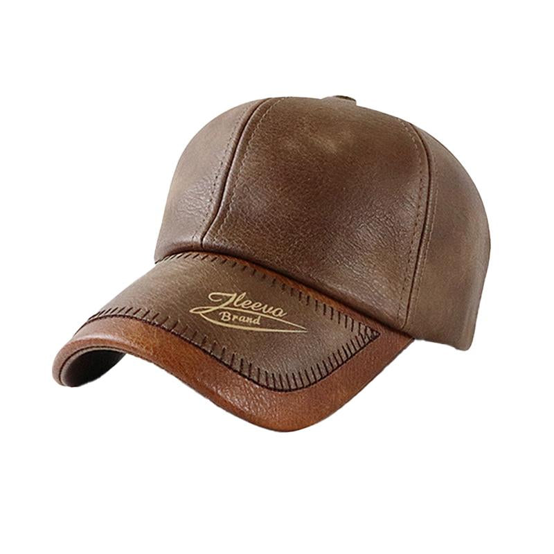 Mens Retro Letter Print Stitching PU Washed Distressed Motorcycle Baseball Cap 73002661X