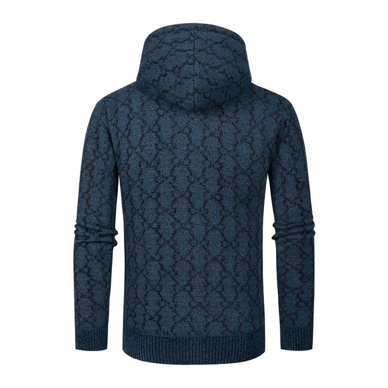 Mens Loose Jacquard Thick Hooded Knit Jacket 61250351M
