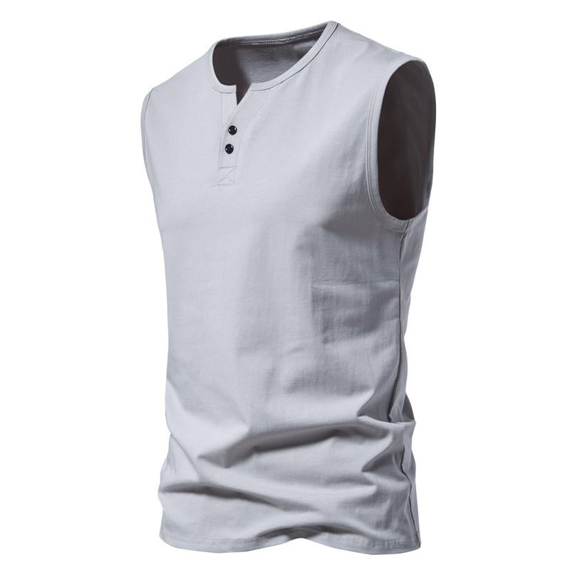 Mens Henley Collar Casual Solid Color Tank Top 41079850Y