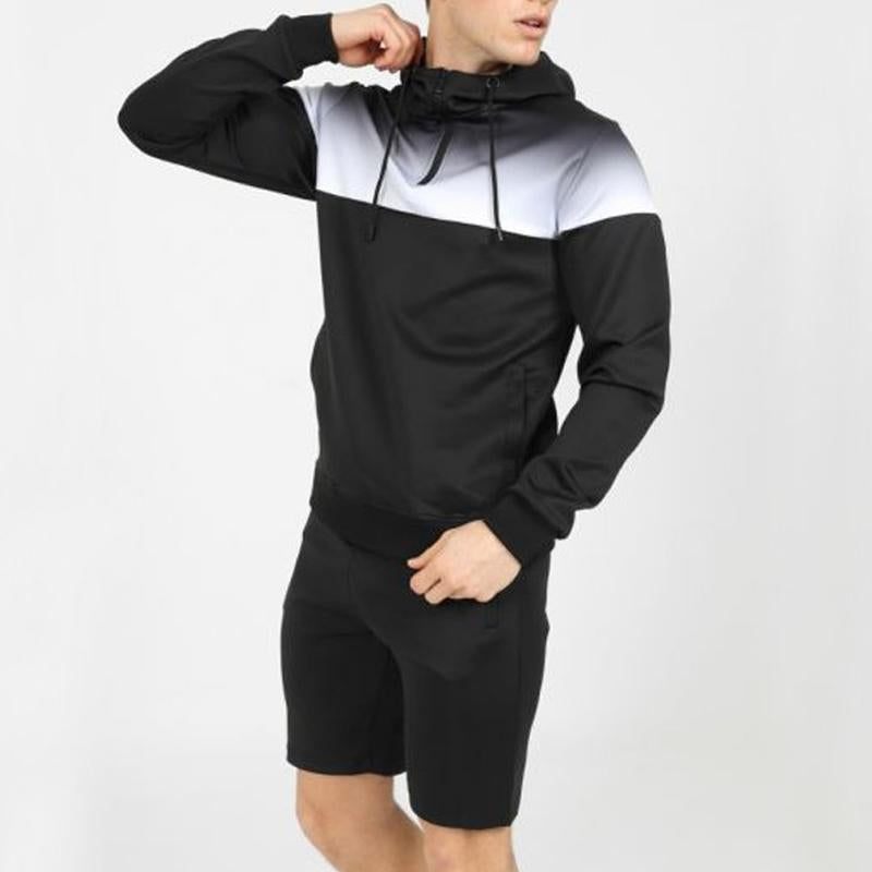 Mens Sports Hooded Gradient Long Sleeve Shorts Set 60210483Y