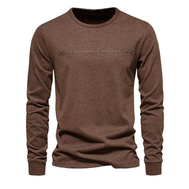 Mens Casual Long Sleeve Round Neck Cotton Letter Print T-Shirt 62191353X