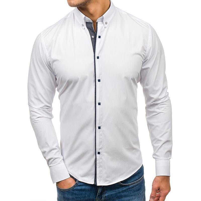 Mens Solid Color Lapel Long Sleeve Shirt 47822489M