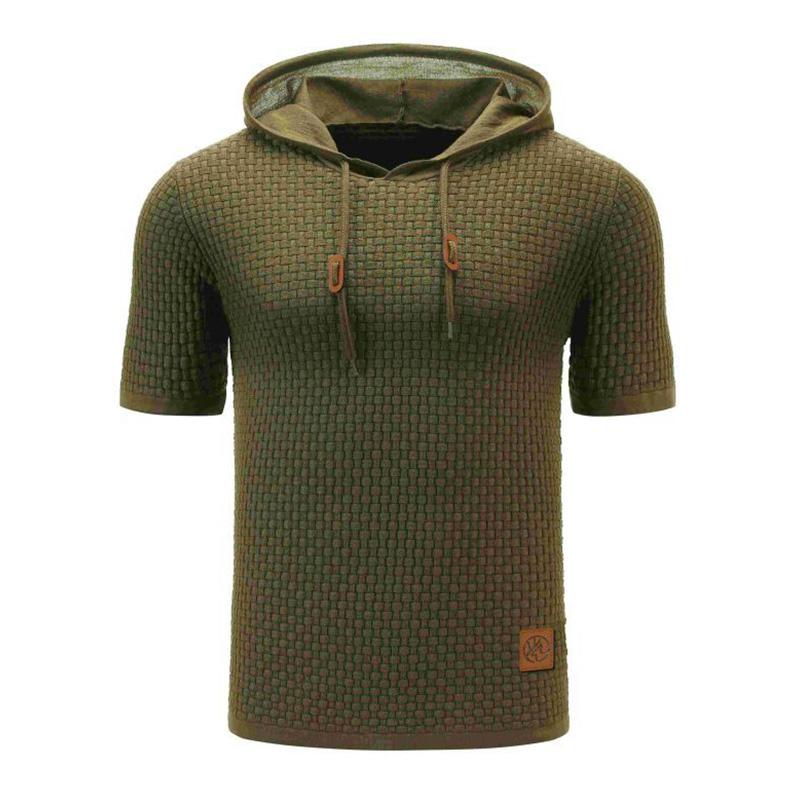 Mens Casual Hooded Knit Short Sleeve T-Shirt 79682427M