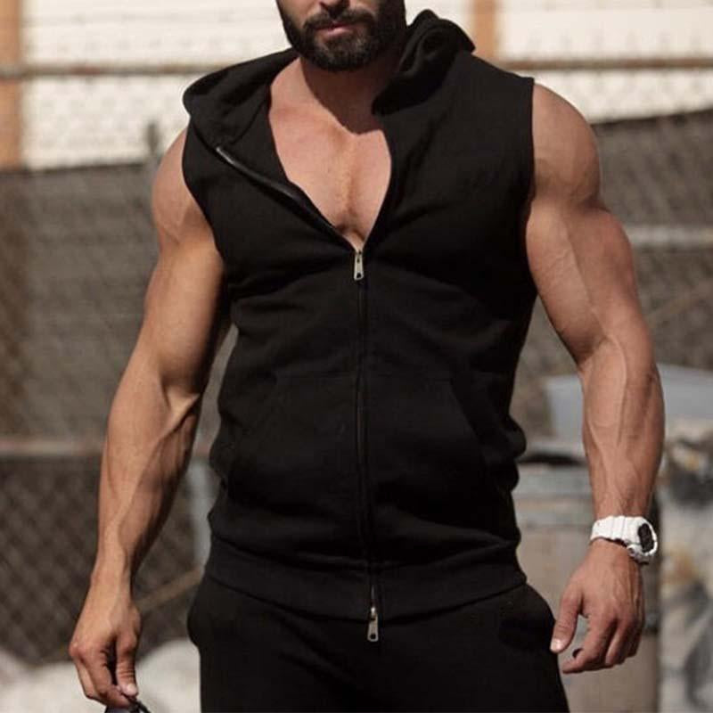 Mens Casual Hooded Sleeveless Zipper Tank Top 10159862M