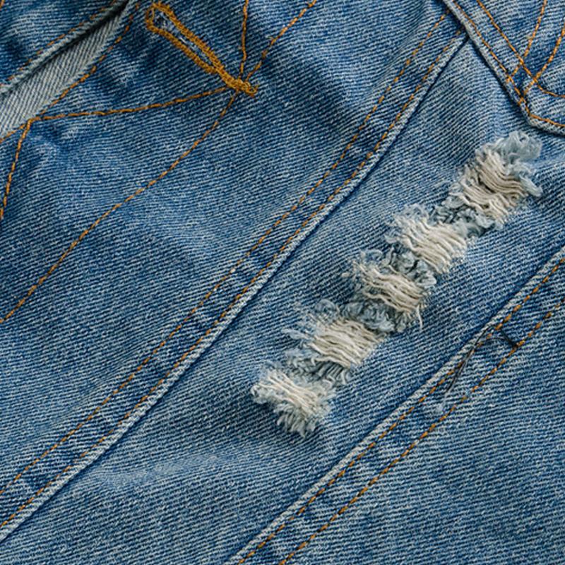 Mens Denim Ripped Vest with Lapel Collar 02939770X