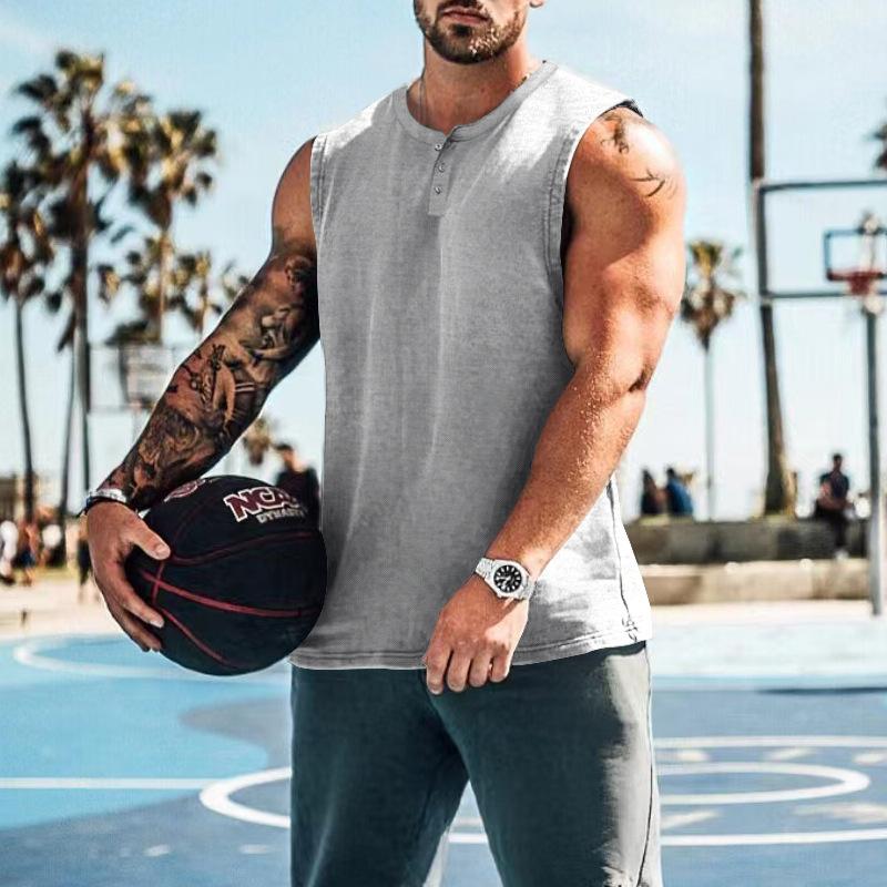 Mens Casual Summer Round Neck Button Down Tank Top 26609609M