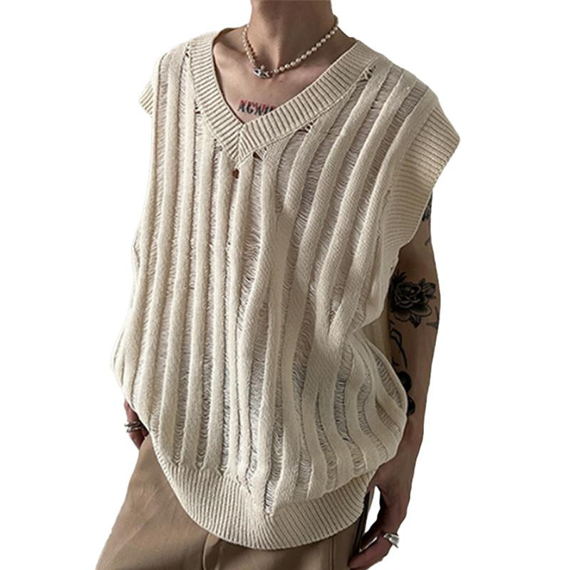 Mens Casual Loose Hollow Solid Color Knit Vest 78032282M