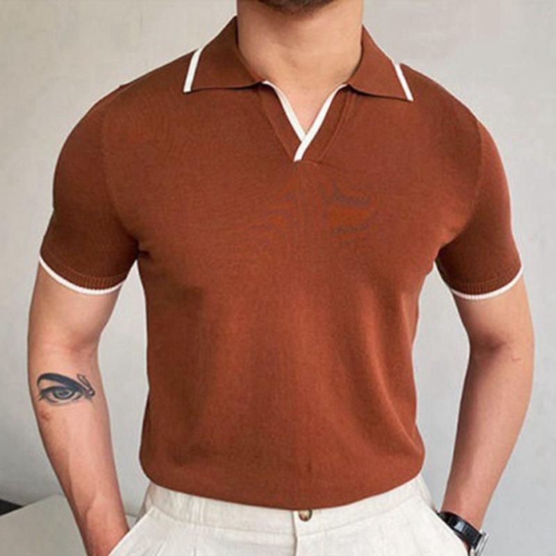 Mens Casual Lapel Knit Short Sleeve Polo Shirt 42270520M