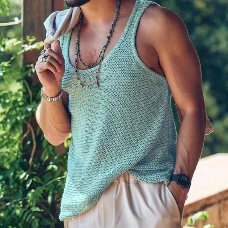 Mens Casual Solid Color Knitted Tank Top 55936533Y