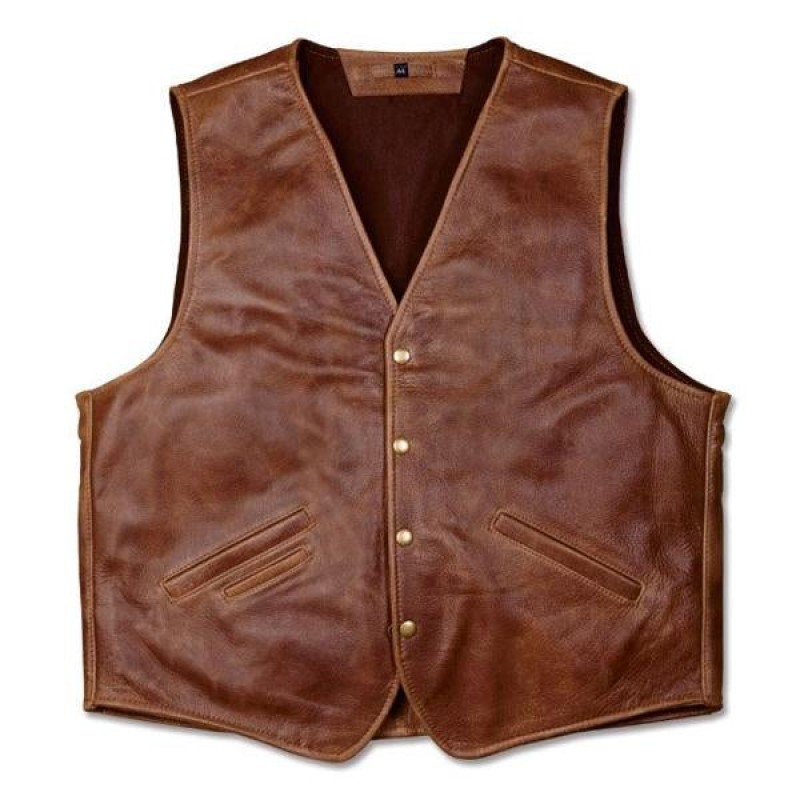 Mens Vintage V-Neck Leather Vest