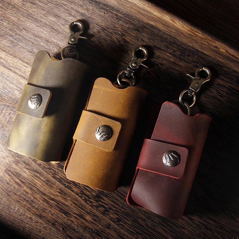 Mens Vintage Leather Snap Key Case 71061032Y