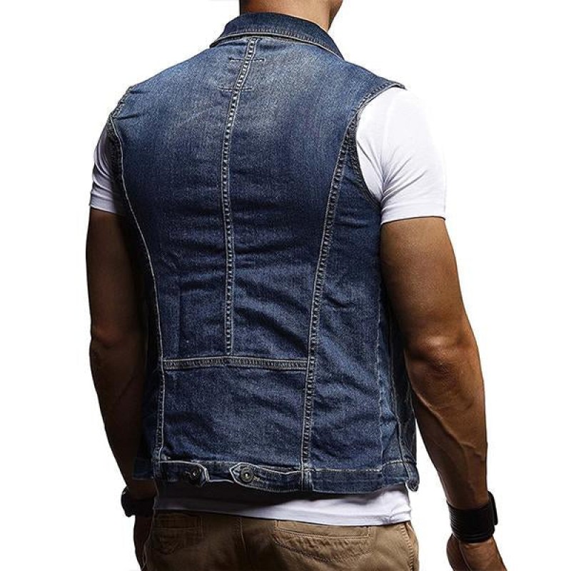 Mens Casual Washed Ripped Denim Vest 62135222M
