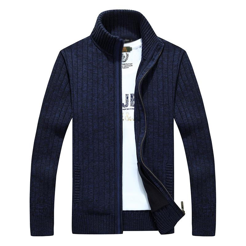 Mens Casual Stand Collar ZIpper Cotton Knit Jacket 46389690M