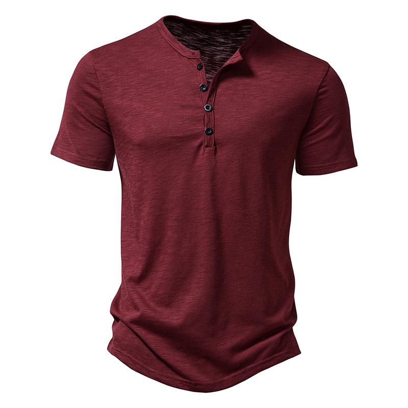 Mens Slub Cotton Henley Collar Short Sleeve T-shirt 84671002Z