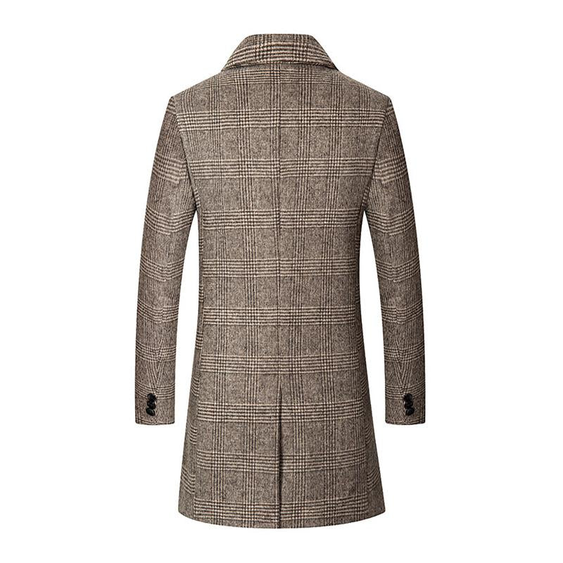 Mens Vintage Check Lapel Slim Long Coat 86761608M