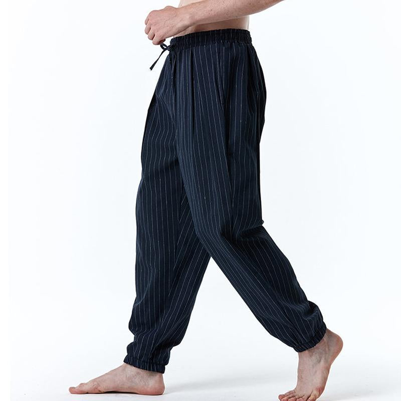 Mens Casual Striped Cotton Linen Harem Pants 15392211Y