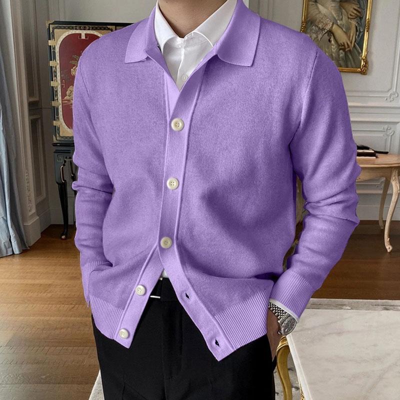 Mens Casual Lapel Single Breasted Knit Cardigan 60143832M