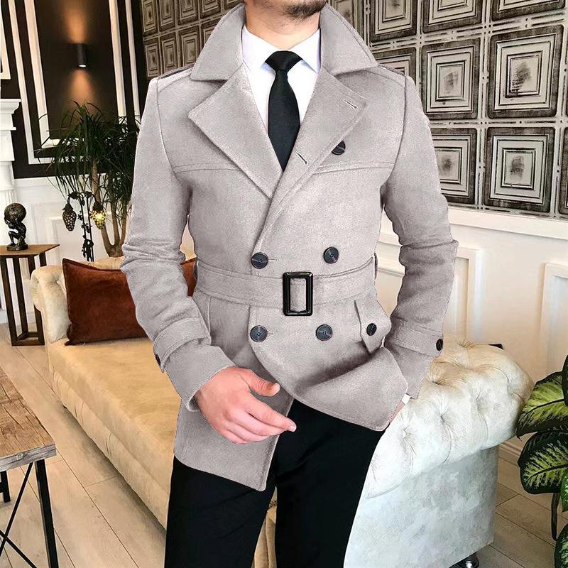 Mens Vintage Lapel Double Breasted Belted Trench Coat 39235809M