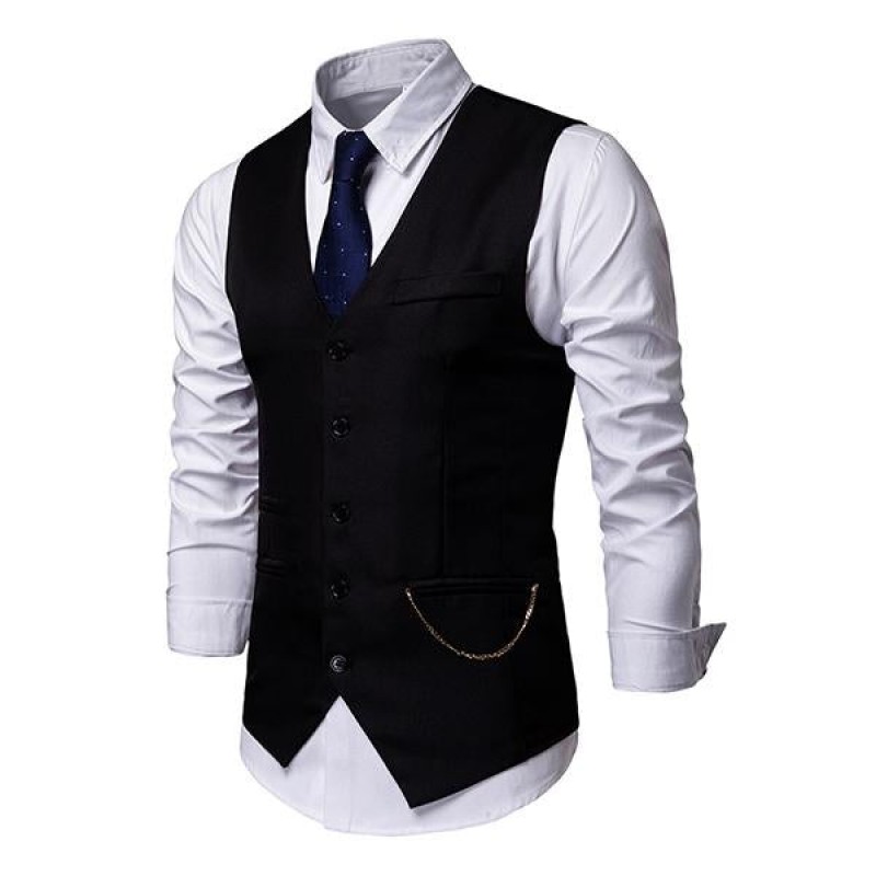 Mens Plain Print V-Neck Dress Vest 94317846M