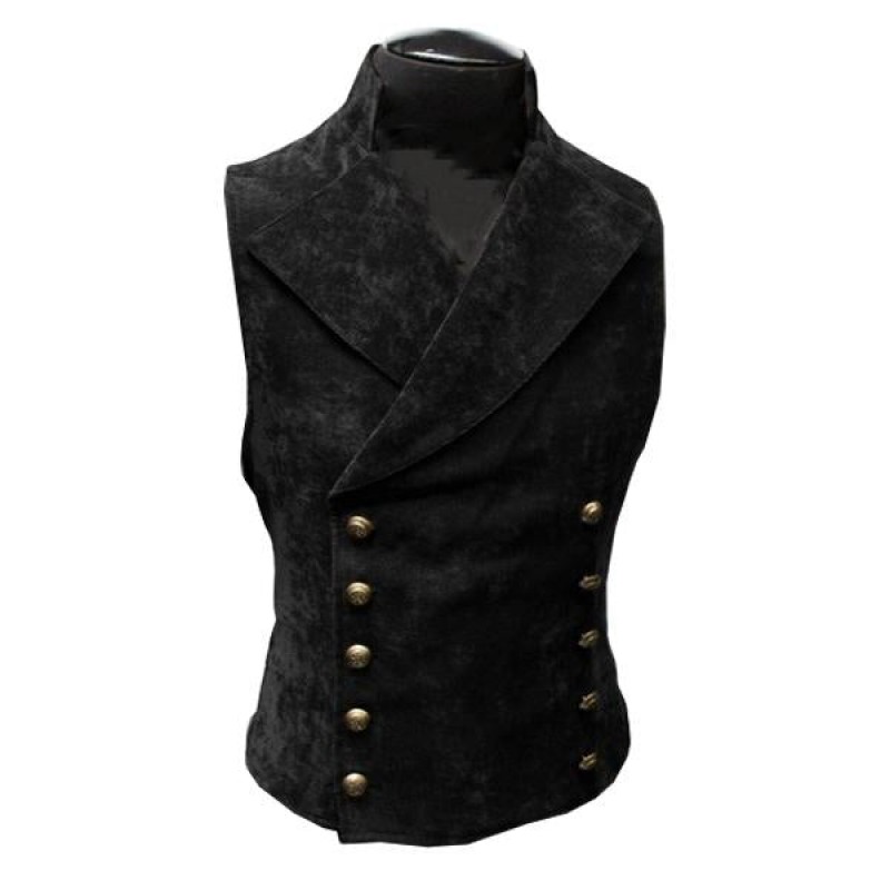 MENS STAND COLLAR SUEDE DOUBLE BREASTED VEST 72601313M