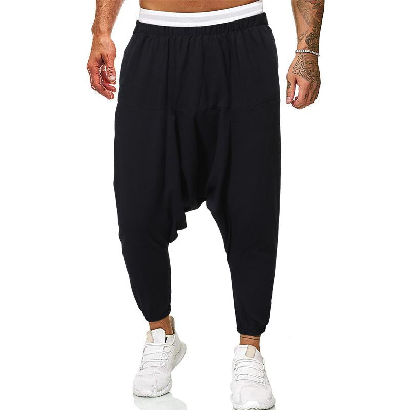 Mens Loose Cotton Linen Solid Color Pants 64239475Y