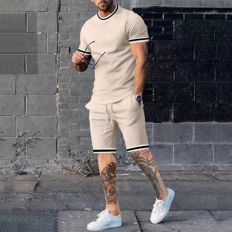 Mens Solid Color Short Sleeve Shorts Set 57608237X
