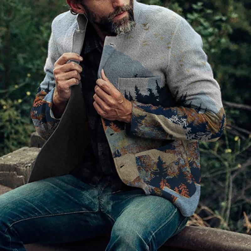 Mens Printed Single Breasted Lapel Jacket 56251178X