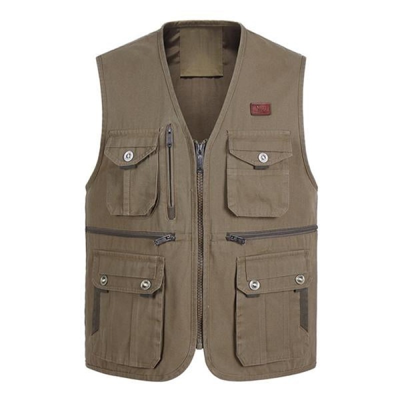 Mens Cotton Outdoor Multi-pocket Casual Vest 32497248M