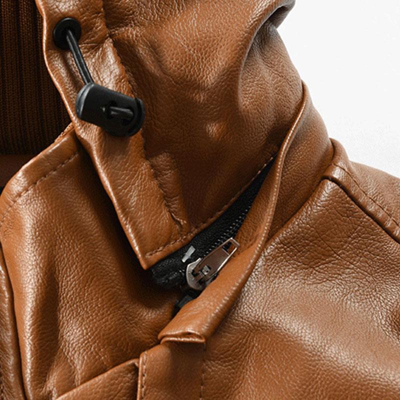 Mens Vintage Hooded Mid Length Leather Coat 39111752M