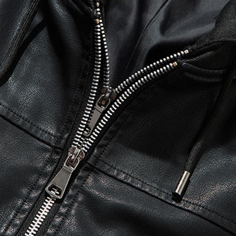 Mens Hooded Loose Motorcycle Leather Jacket 86208900M