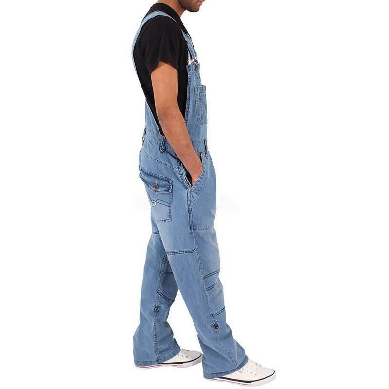 Mens Loose Denim Multi-Pocket Cargo Overalls 50540101Y