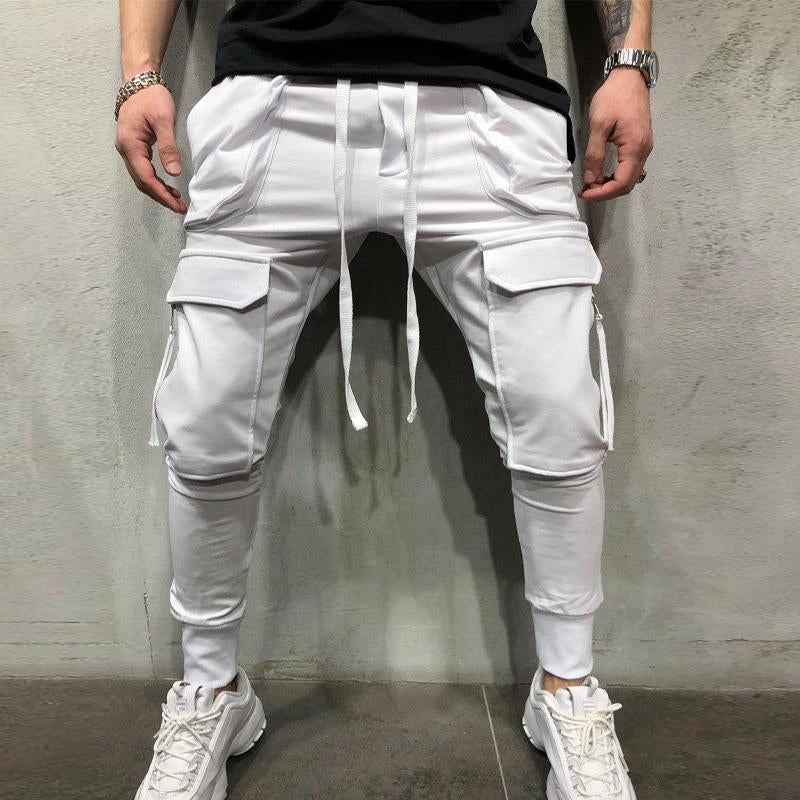 Mens Casual Solid Color Multi-Pocket Sweatpants 98610288Y