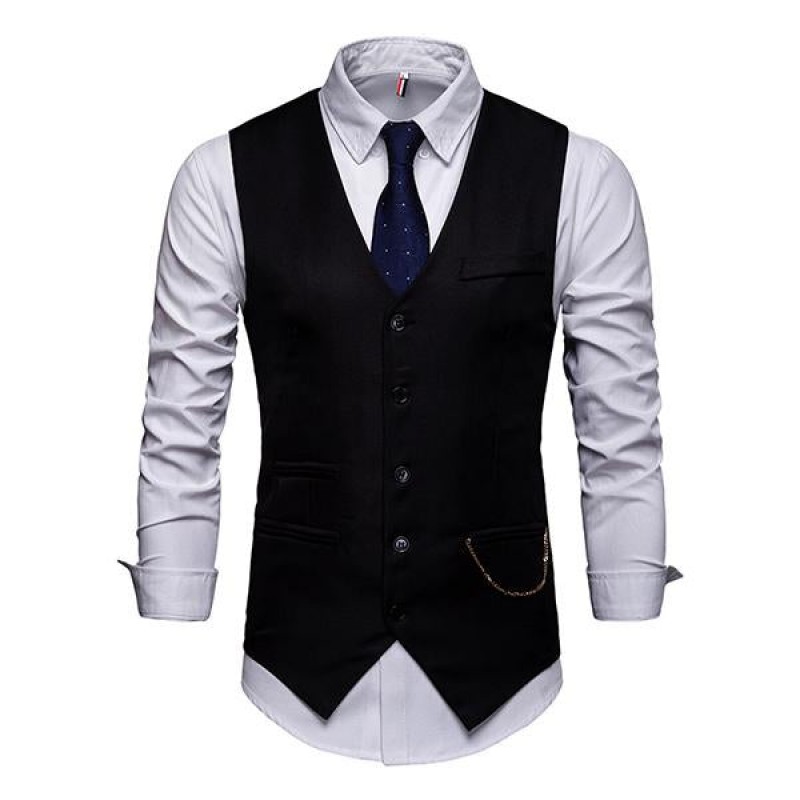 Mens Plain Print V-Neck Dress Vest 94317846M