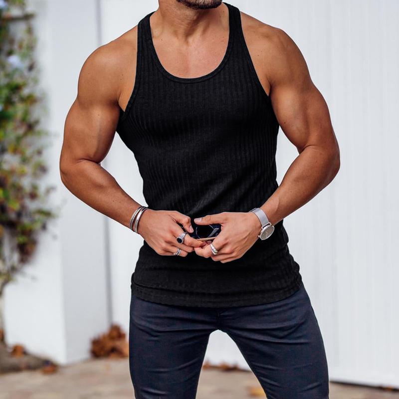 Mens Knitted Vertical Stripe Athletic Fit Racerback Tank Top 92662830X