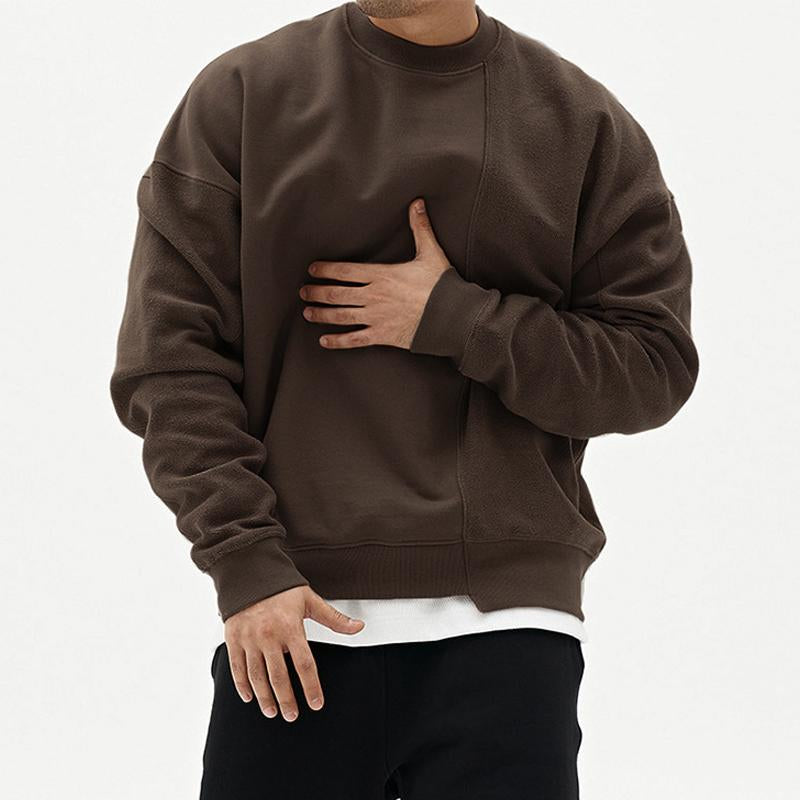 Mens Loose Solid Color Stitching Sweatshirt 42950665Y