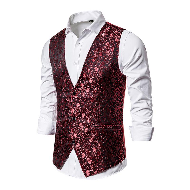 Mens Vintage Jacquard V-Neck Single Breasted Vest 82816436M