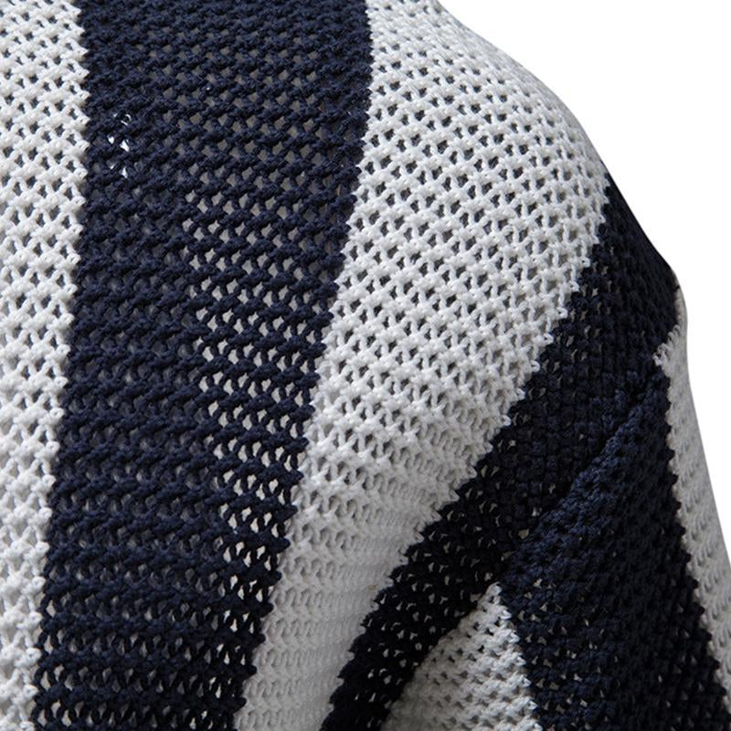 Mens Summer Lapel Openwork Knitted Short-sleeved Polo Shirt 99057324M
