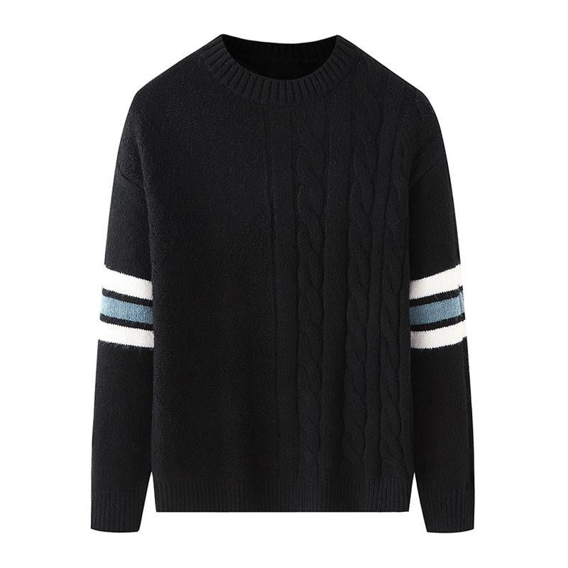 Mens Casual Round Neck Cable Contrast Color Knit Sweater 46300263M