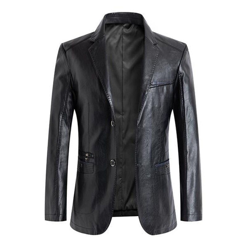 Mens Casual Lapel Single Breasted Leather Blazer 66243730M