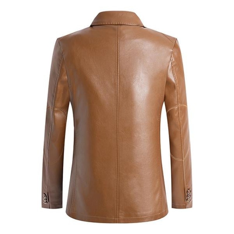 Mens Casual Lapel Single Breasted Leather Blazer 66243730M