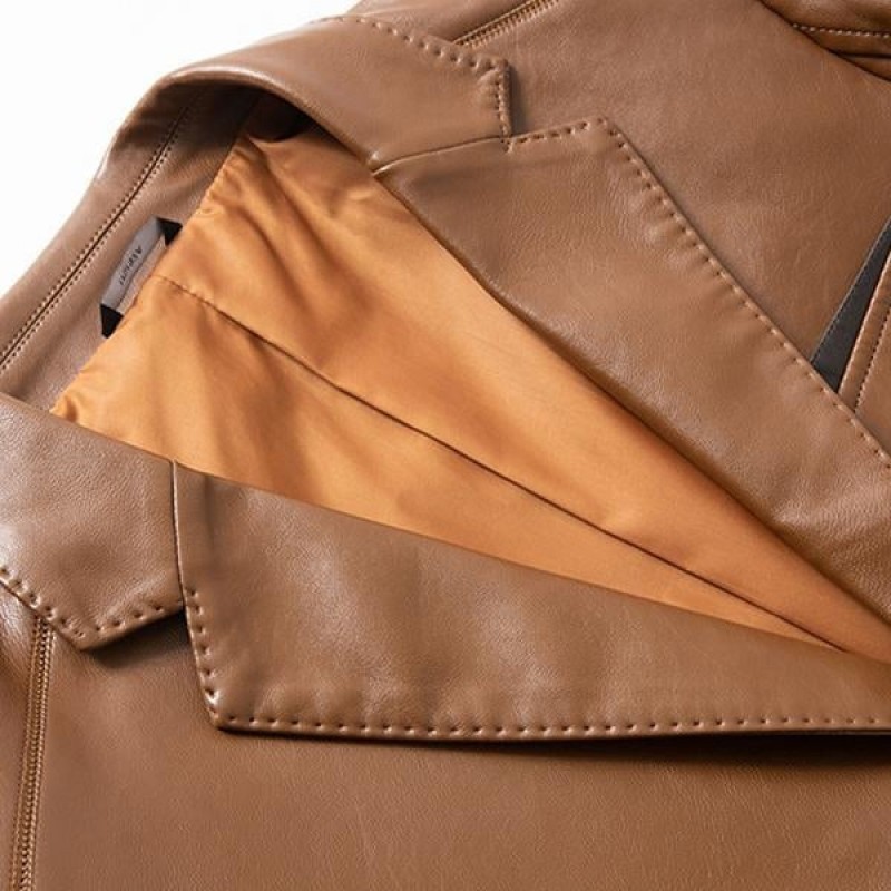 Mens Casual Lapel Single Breasted Leather Blazer 66243730M