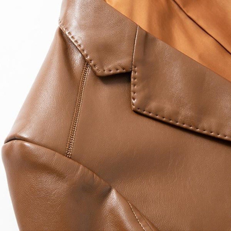 Mens Casual Lapel Single Breasted Leather Blazer 66243730M